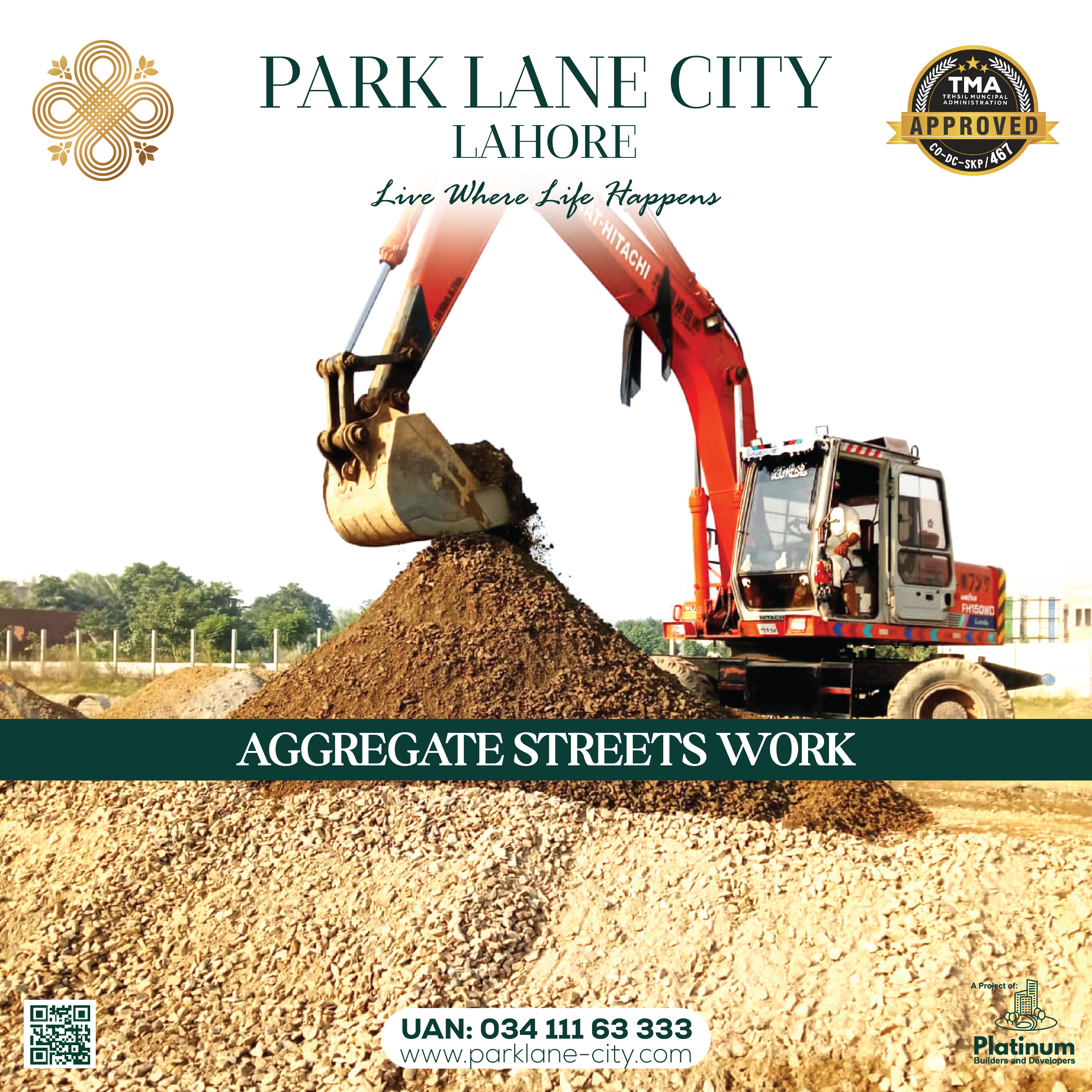 Hitachi excavator loading aggregate material — Aggregate Streets Work