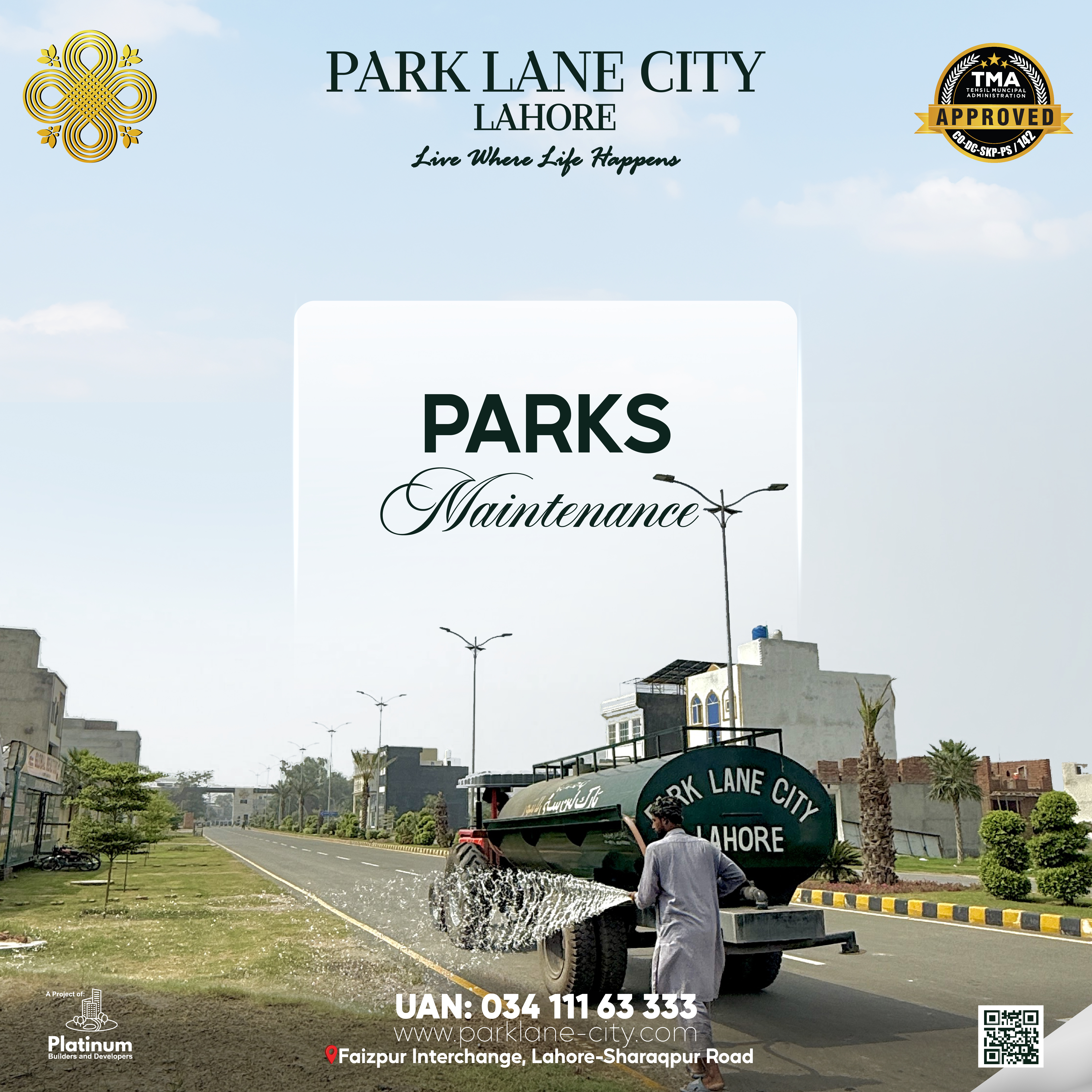 Expansive lush green park inside Park Lane City — Lush Green Parks
