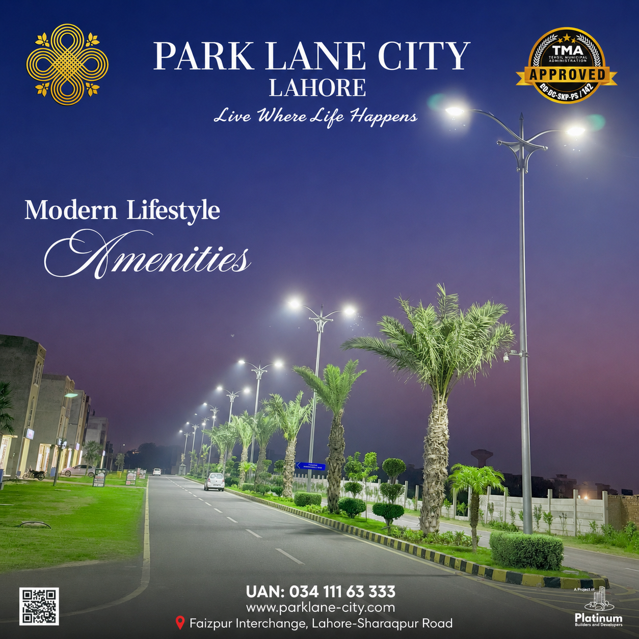 Park Lane City Phase 1 — Modern Lifestyle Amenities, illuminated boulevard at night